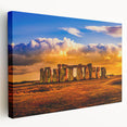 Side view of a stretched canvas depicting Stonehenge in muted earth tones, ideal for kitchen wall art.