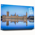 Acrylic print of the Thames River with London landmarks in muted gray and blue tones.