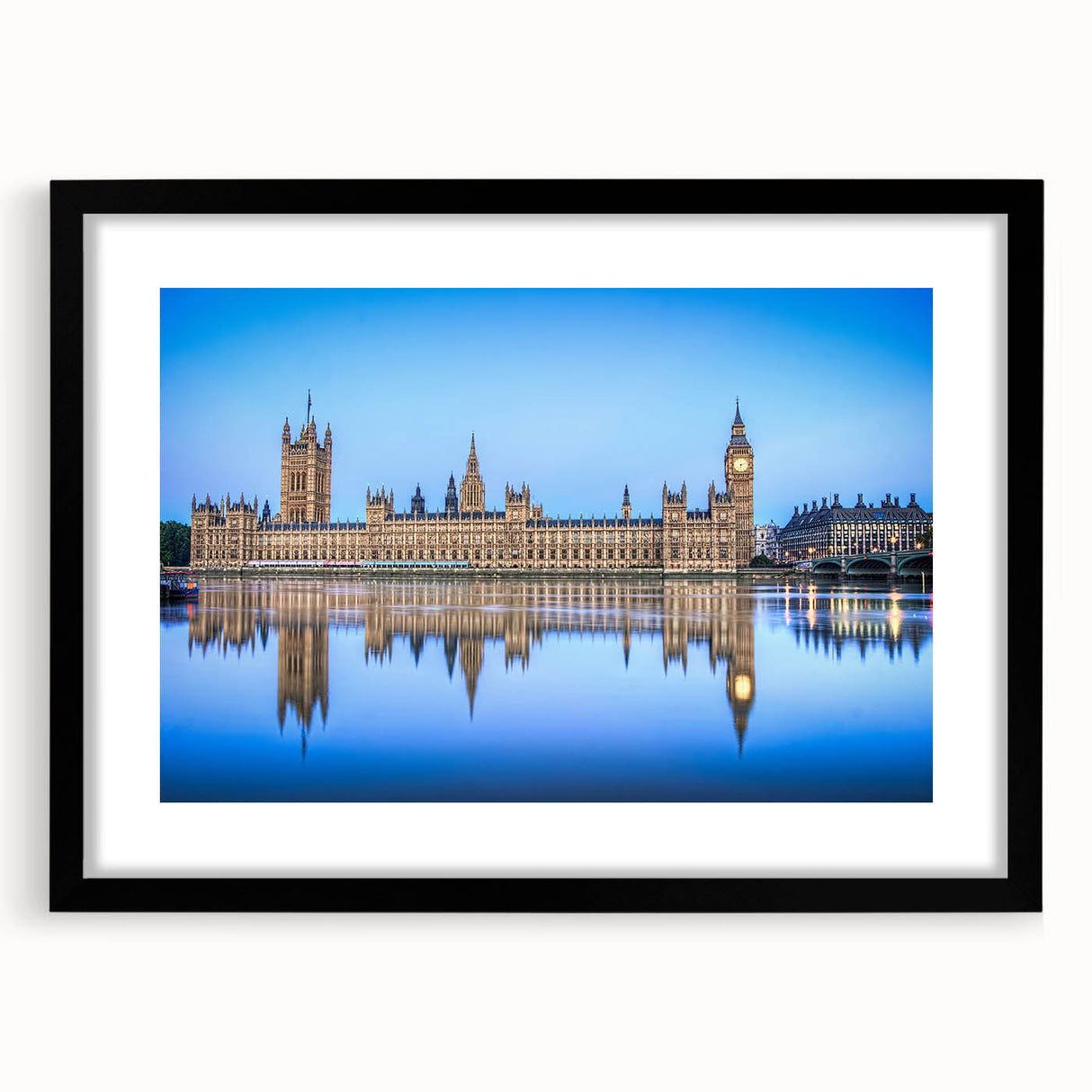 Extra large framed wall art of abstract Thames river scene in vibrant colors, ideal for living room decor.