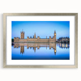 Extra large wall art featuring an abstract depiction of the Thames River in textured shades of blue and gray.