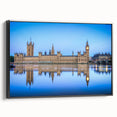 Black and white framed canvas of the Thames River, ideal for bedroom wall art in a vintage poster style.