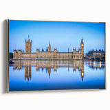 Framed canvas landscape art painting of the Thames River with vintage poster style in black and colorful hues.