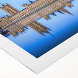 Art deco poster of the Thames River in muted blue and gray, on rolled canvas, suitable for dining room decor.