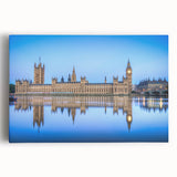 Black and white stretched canvas of the Thames River and London skyline, ideal for kitchen wall art.