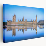 Large canvas art of the Thames River, England, in muted blue and gray tones, ideal for kitchen wall decor.