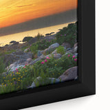 Extra large framed canvas of a textured depiction of a European scenery in black with vibrant colorful accents.