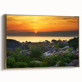 Framed canvas depicting a vintage-style landscape of Estonia with muted gold and black tones, suitable for bedroom wall art.