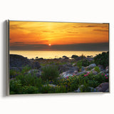 Landscape art painting of a European scenery on framed canvas, featuring vibrant colors with black vintage poster edges.