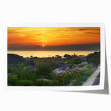 Rolled print of a European landscape featuring muted green and blue tones, ideal for art wall dining room.