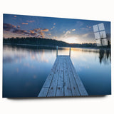 Large abstract wall art featuring a serene Finnish landscape in cool blue and green tones on acrylic glass.