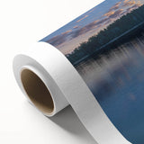 Art deco poster of a serene Finnish landscape in soft pastel colors on rolled canvas, ideal for nursery wall art.