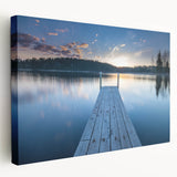 Large canvas print featuring a serene Finnish landscape in muted blue and green tones, suitable for kitchen wall art.