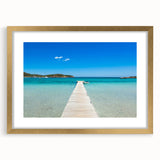 Abstract art print of Corsican landscape in muted earth tones, framed in gold, ideal for dining room decor.