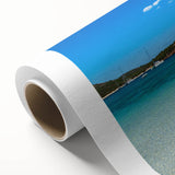 Art Deco style poster of a serene Corsican landscape in pastel shades on rolled canvas, suitable for nursery wall art.