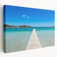 Large art depicting a scenic Corsican coastline on stretched canvas, displaying vivid blue and green tones.