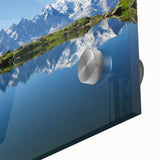 Large abstract depiction of the French Alps in muted earth tones on acrylic glass, ideal for dining room art.