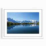 Textured art print of the French Alps in abstract style with soft gray and white tones, framed with a white mat.