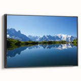 Black and white landscape art painting of the French Alps on framed canvas, ideal for bedroom wall decor.