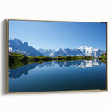 Framed canvas wall art featuring a vintage-style painting of the French Alps in muted earth tones, ideal for bedroom decor.