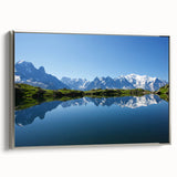Framed canvas landscape art painting depicting the French Alps in vibrant colors on a black background.