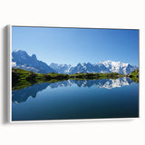 Vintage poster art of the French Alps in colorful hues on a framed canvas, ideal for living room decor.