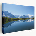 French Alps landscape on stretched canvas with vivid blue and green tones, suitable for kitchen wall art.