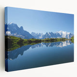 French Alps landscape on stretched canvas with vivid blue and green tones, suitable for kitchen wall art.