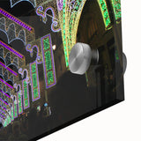 Mid-century modernist art of Lyon scenery in muted blue and green tones on large acrylic glass, ideal for dining room art.