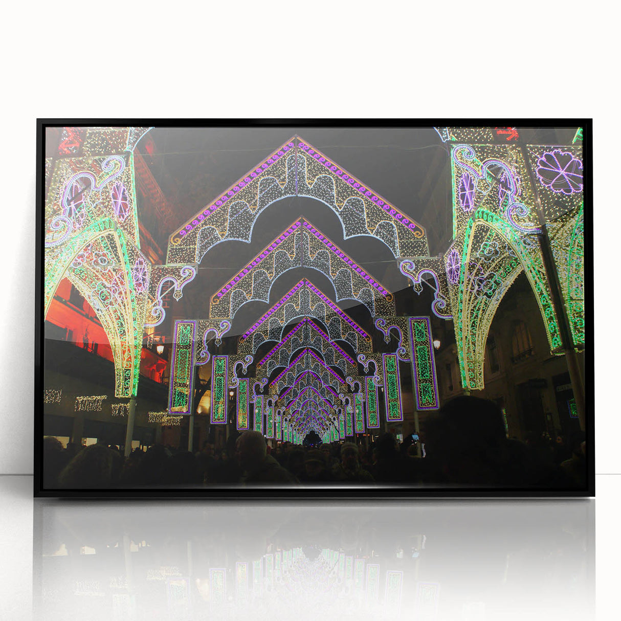 Large abstract wall art depicting the Lyon cityscape in muted gray and blue tones, framed in black acrylic.