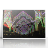 Mid-century modernist art depicting Lyon, France, with vibrant colors on a white-framed acrylic print.