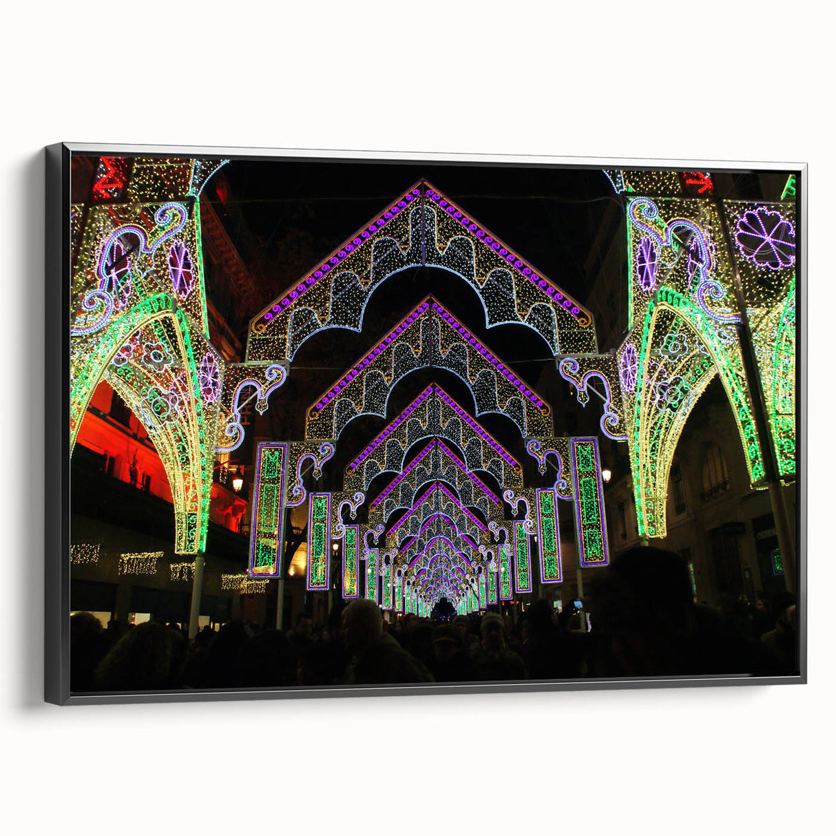 Black and white framed canvas of Lyon landscape in vintage poster style, ideal for bedroom decor.