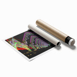 Rolled print of Lyon scenery with floral elements in soft pastel shades.