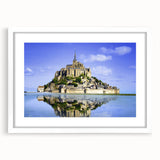 Textured abstract art print of a European scenery in muted earth tones, framed with a white mat, suitable for bedroom decor.