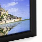 Extra large framed canvas featuring a textured depiction of a French scenery in black with colorful accents.