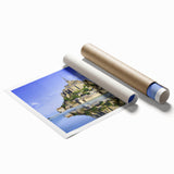 Extra large rolled print of a floral scene in pastel shades, ideal for classy bathroom wall art.