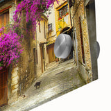 Large abstract wall art of Nice, France in mid-century modernist style on acrylic glass, ideal for dining room ambiance.