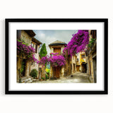 Extra large abstract art print of a colorful European scenery, textured finish on framed canvas, ideal for living room decor.