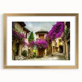 Abstract art print of Nice, France in muted blue and gold tones on a framed canvas, ideal for dining room decor.