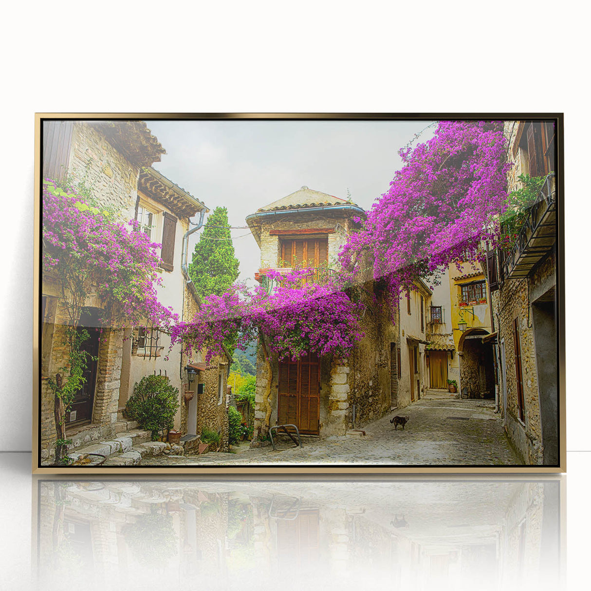 Art Deco poster of Nice, France, with muted gold and blue tones on framed acrylic, ideal for modern nursery decor.