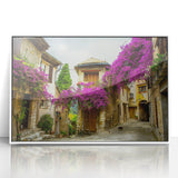 Mid-century modernist art depicting the Nice, France skyline in muted earth tones on a framed acrylic panel.