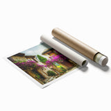 Extra large rolled print of a floral art scene in Nice, France, with pastel shades, ideal for classy bathroom wall art.