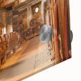 Large abstract wall art depicting a serene Normandy landscape in muted earth tones on acrylic glass.
