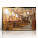 Art deco poster of Normandy, France scenery in muted gold and blue tones, framed acrylic, ideal for modern art wall decor.