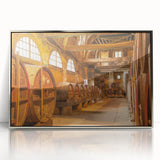 Large art print of a Normandy, France scenery in muted gray and blue tones, framed in silver acrylic.