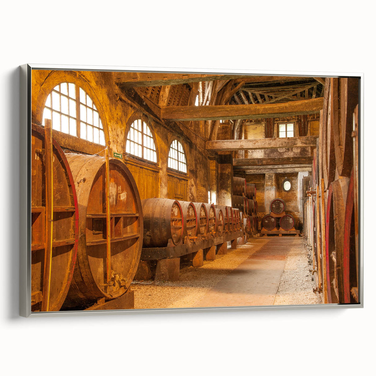 Landscape art painting of Normandy, France on framed canvas, featuring colorful vintage poster art style.