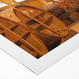 Art deco poster of Normandy scenery on rolled canvas, featuring muted earth tones, ideal for dining room wall art.