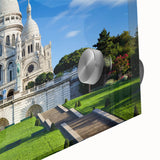 Large abstract depiction of Parisian scenery in muted earth tones on acrylic glass, suitable for dining room art.