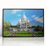 Large abstract wall art of Paris skyline in muted black and white tones on framed acrylic.