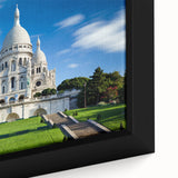 Extra large framed canvas of a textured Paris scenery in black with colorful accents, ideal for living room decor.