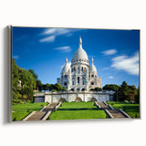 Framed canvas of a vintage-style Paris landscape with colorful buildings and a black sky, ideal for living room decor.